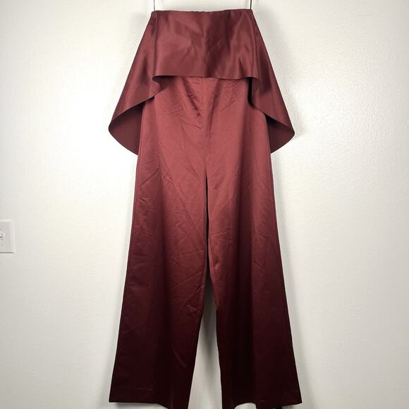 NWT Solace London Cadenza Strapless Burgundy Red Satin Jumpsuit US 6 UK 10